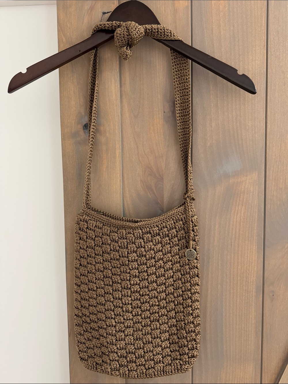 The Sak Brown Handwoven Crochet Crossbody Bag